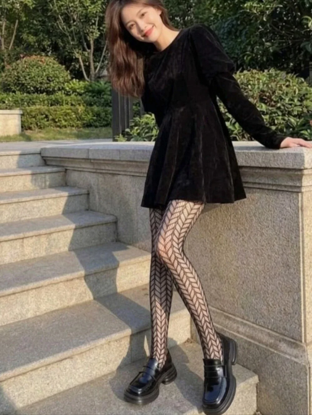 Black Fishnet High Waist Hollow Out Mesh Pantyhose One Size‎